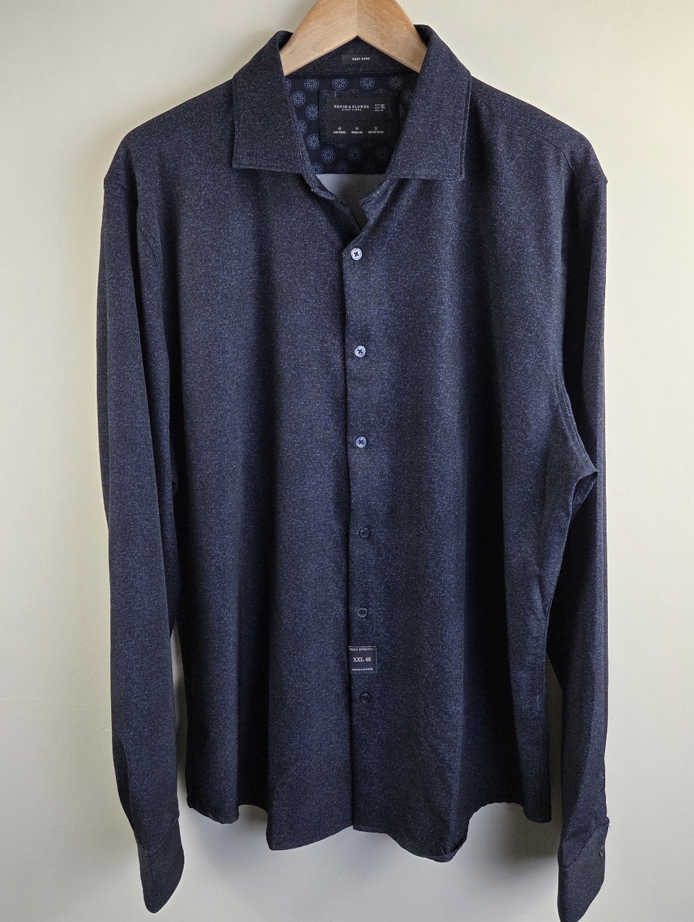 Denim And Flower 8 Way Stretch Shirt Mens 2XL Blue Long Sleeve Button Up Solid